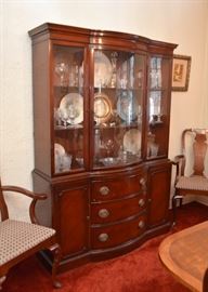 Antique China Cabinet with Drawers & Curved Glass