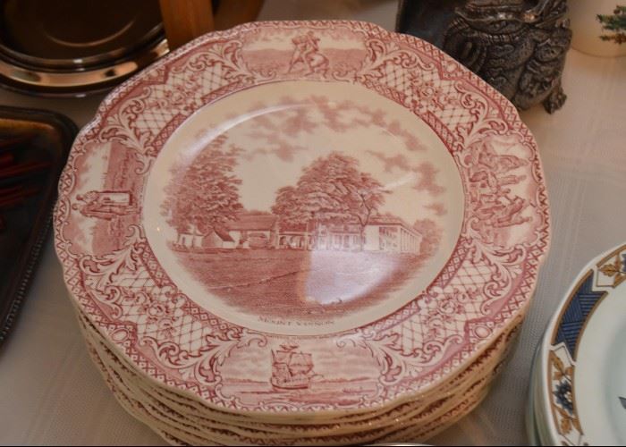 Crown Ducal Red Transferware Dinner Plates, England (each is different)