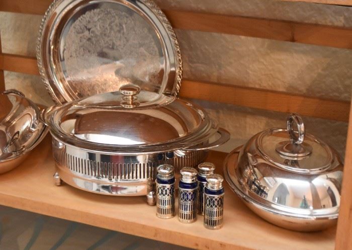 Silver Plate Serving Dishes & Platters (Salt & Pepper Shakers are SOLD)