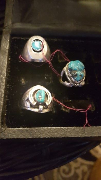 Artist made men's sterling and turquoise rings