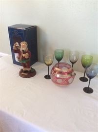 Collectible Santa and Glassware