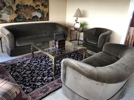 Loveseat, sofa and side chair wonderful velvet fabric custom made