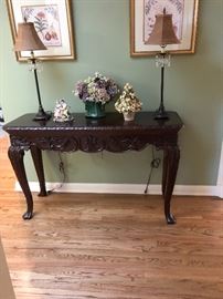 Console Table and a pair of candlestick lamps