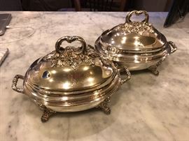 Antique Sheffield domed food warmers