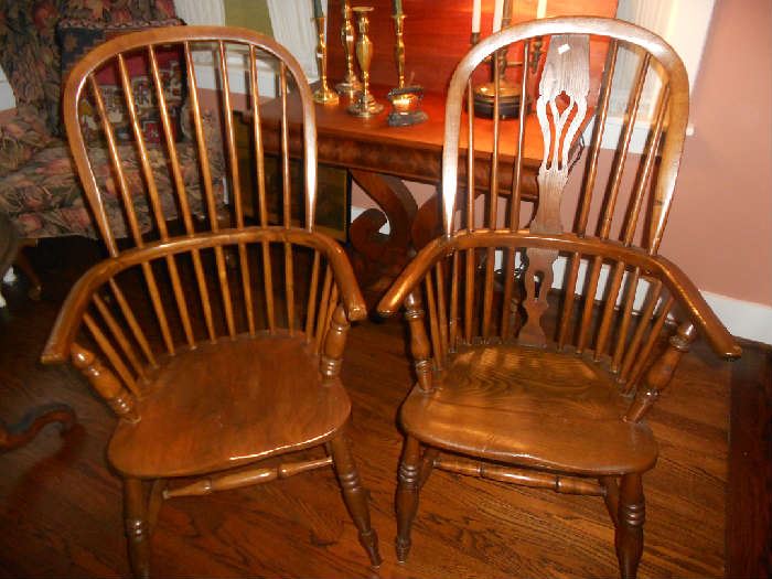  2 ANTIQUE WINDSOR ARM CHAIRS 