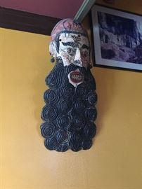 Mexican wood carved, painted figural mask