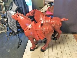 Japanese Tang horses, cinnabar lacquered.