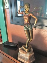 Bronze, art nouveu dancer, cold painted, E. Preiss, 15" tall