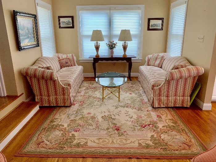 Aubusson rug ( 10’2” by 7’8”) with twin sofas and more