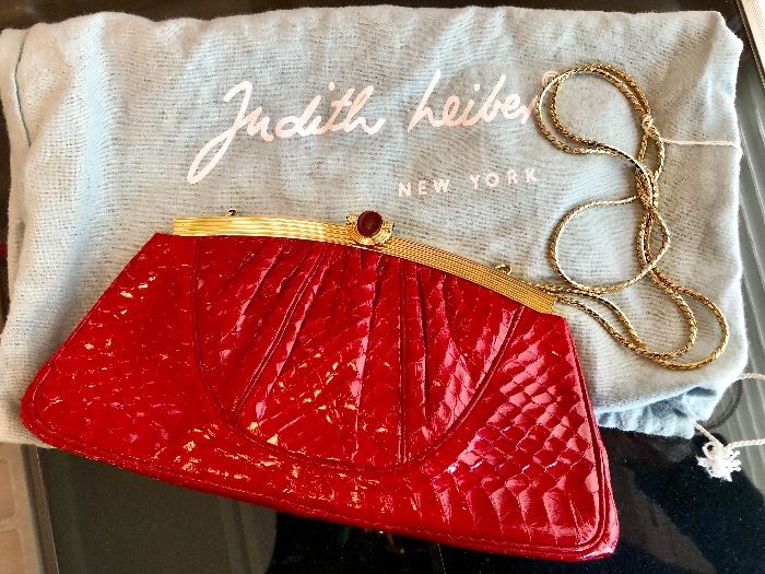 Judith Leiber red snakeskin bag