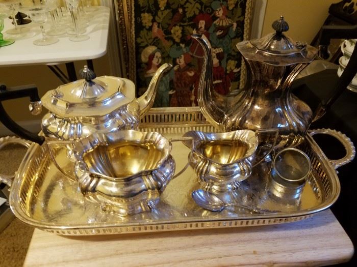 Beautiful silverplate coffee tea set  with try