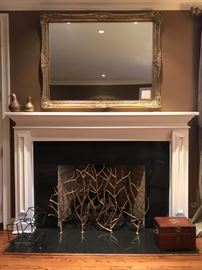 Gold Branch Fireplace Sreen and Gilt Mantle Mirror