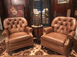 PAIR of Hancock Leather Chairs there are two pair- one smaller pair and one larger pair. In photo is large ottoman 