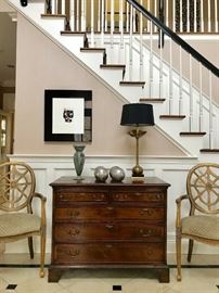 Beautiful 19thC Reproduction Chest by Holland and Co. & Pair of Century Side Chairs -  Lamp is one of PAIR