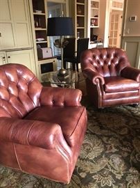 PAIR of Mint Condition Hancock Moore Leather Chairs Color is More Brown than Photo Shows there is another pair also that are smaller