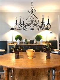 Parc Monceau Oval Plank Table and 6 Leather Modern Chairs, Rustic Sideboard from Lillian August  7 x 24 x37