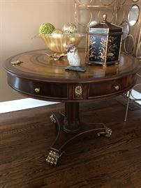 Maitland Smith Leather Top Entry Table Gilt Feet