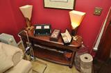 sofa table, lamps, boxes of watches, luggage carrier, heater