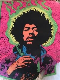 Circa 1968 Jimi Hendrix Day Black Light Poster (as is)