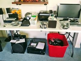 Bose speakers, Yamaha receiver, Sony base, computers, printers and Xbox
