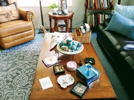 coffee table, large and small rugs