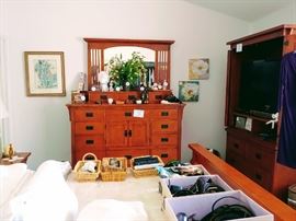 Large chest with mirror. At the request of the seller, the chest and mirror must be moved from upstairs to down stairs  by a licensed and insured  mover.