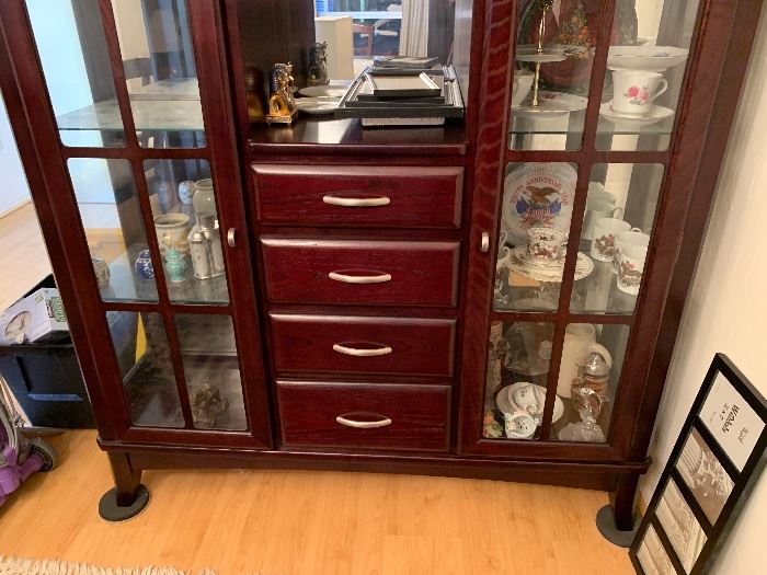 Contemporary Dark Wood China Cabinet Display Case	76x56x16.5in	HxWxD