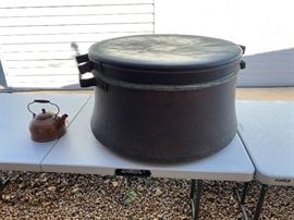 Massive Copper Tinned Lidded Pot	34in Diameter