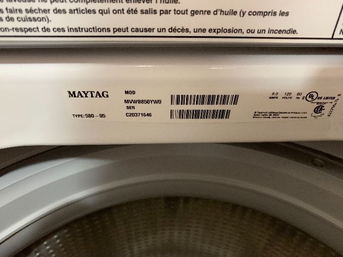 Maytag Bravos XL Washer Machine 28in 4.6cuFt MVWB850YW0	45X27X29in HxWxD