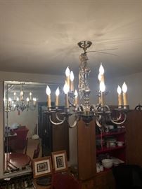 Heavy Silver on Brass Chandelier    Must be Removed on Thursday at 2:00pm by buyer 