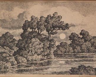 Lot 5: Birger Sandzén 'Early Moon' Signed Lithograph