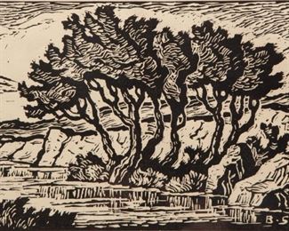 Lot 6: Birger Sandzén 'Kansas Creek' Signed Woodcut