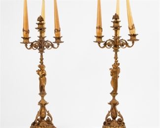 Lot 34: 19th c. Gilt Bronze Candelabra Pair