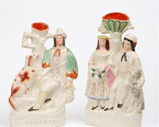 Lot 56: Two 19th c. Staffordshire Pottery Spill Vases