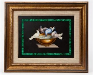 Lot 57: 19th c. Pietra Dura 'Doves of Pliny' Micromosaic