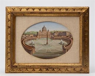 Lot 59: 19th c. Pietra Dura 'St. Peters Square' Micromosaic