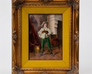 Lot 63: Finely Painted Glass Plaque After Meissonier