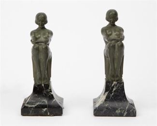 Lot 67: Max LeVerrier Pair of 'Enigme' Art Deco Lamps