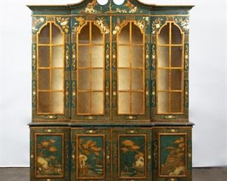 Lot 72: Trouvailles Hand-Painted Chinoiserie Breakfront, 1970s