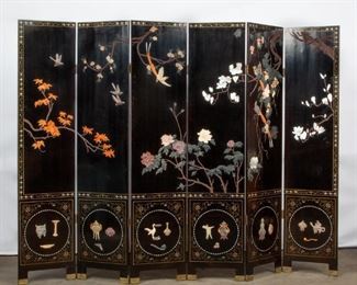 Lot 73: Coromandel Screen with Hardstone and Shell Inlay, 20th