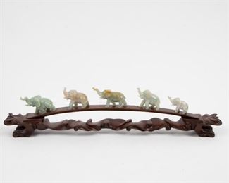 Lot 80: Five Chinese Jade Elephants, 20th c.