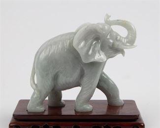 Lot 82: Chinese Burmese Jadeite Jade Elephant, 20th c.
