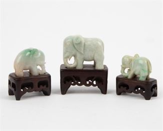 Lot 85: Chinese Carved Celadon Jadeite Jade Elephants, 20th c.
