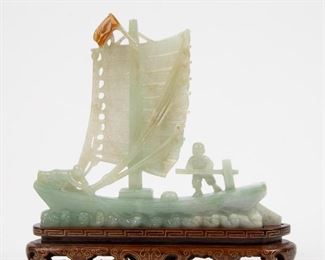 Lot 87: Chinese Carved Jadeite Jade Boat, 19th/20th c.