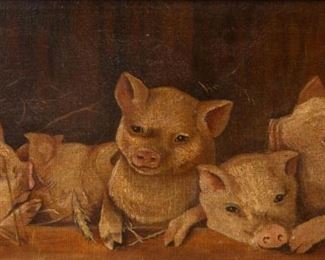 Lot 103: Antique Piglets Oil on Canvas