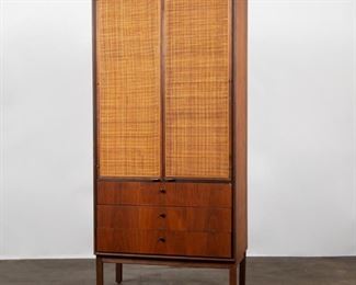 Lot 147: Florence Knoll (Attr.) Walnut Cabinet with Cane Doors