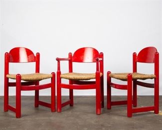 Lot 157: Three Italian Mid-Century Rush-Seat Chairs