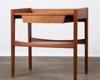 Lot 160: Jens Risom Walnut Nightstand with Leather Shelf