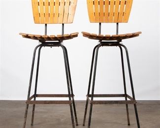 Lot 199: Arthur Umanoff Pair of Slatted Stools