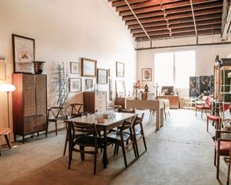 Items from Art + Design Online Auction staged for the open house preview July 11th from 5pm - 8pm at 901 Woodswether Rd. Kansas City, MO 64105